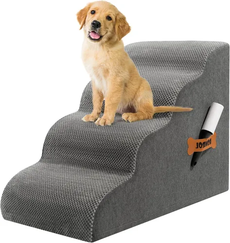Vista 24 de Escaleras para perros Romrol, rampa para camas y sofás, escalones extra anchos para mascotas con cubierta duradera impermeable y antideslizante