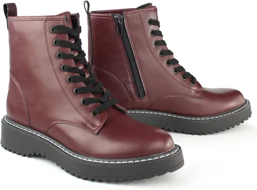 Vista 4 de Hawkwell Botas de combate para mujer con cremallera lateral y cordones al tobillo