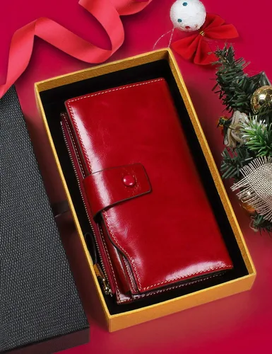 Vista 6 de DemonHunter Cartera de piel auténtica con bloqueo RFID de gran capacidad para mujer DZA2083 DZA2083J x Borgoña Cartera RFID