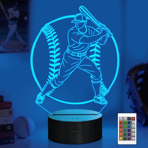 Vista 14 de Attivolife Luz nocturna de jugador de fútbol americano para niños, lámpara LED de ilusión de rugby 3D, 16 colores cambiantes con control remoto
