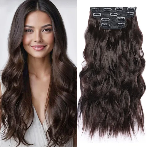 Vista 9 de Extensiones de cabello rubio con clip, de 22 pulgadas, extensiones de cabello largo y rizado con clip, 4 unidades, extensiones de cabello sintético
