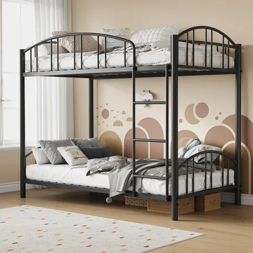 Vista 14 de Garvee - Litera individual sobre matrimonial con escalera y barandilla para niños y adultos Heavy Duty Metal Bunk Bed Frame, Sturdy Steel Slats