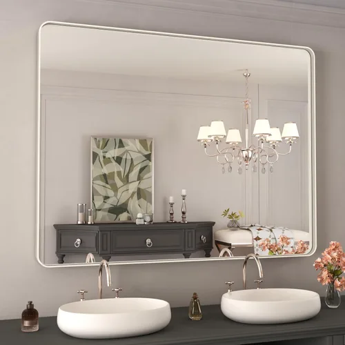 Vista 107 de WEER - Espejo de baño con luces LED, 50x70cm, espejo de tocador montado en la pared, 3 colores regulables, almohadilla antiempañante retroiluminada