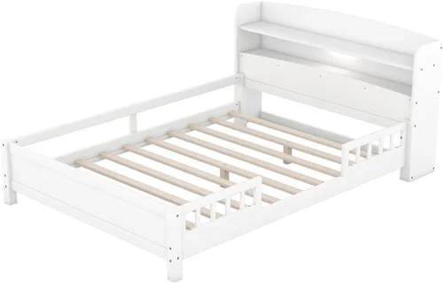 Vista 6 de Harper & Bright Designs Base de cama matrimonial con cabecera de almacenamiento y luz LED integrada, cama de plataforma de tamaño matrimonial