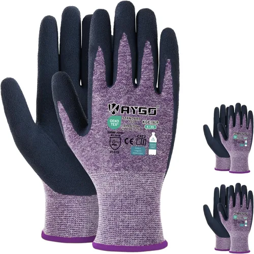 Vista 14 de KAYGO Guantes de trabajo para mujer, guantes de trabajo de seguridad ecológicos con revestimiento de goma transpirable, KGE19L, 3 pares Excellent