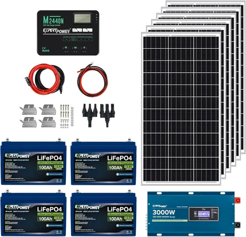 Vista 9 de ExpertPower Kit de energía solar de 3.8KWH 12V LiFePO4 12V 100Ah, paneles solares de 600 W, controlador de carga solar MPPT de 40 A RV
