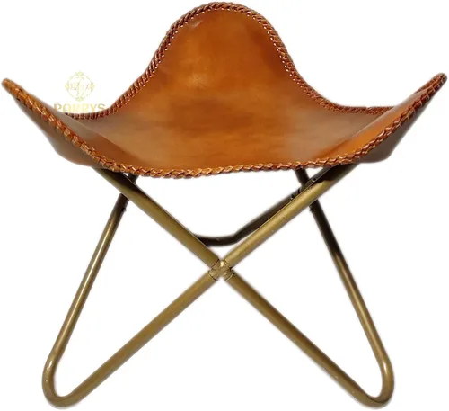 Vista 40 de Pie plegable de mariposa de cuero Acento de salón, camping, caminar, caza, senderismo, pesca, viajes (beige)