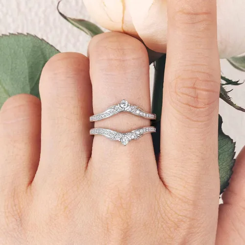 Vista 4 de Anillo de boda para mujer, bandas curvadas ajustables, apilables, anillos de media eternidad, AAAAA CZ 925, tamaño 4-12