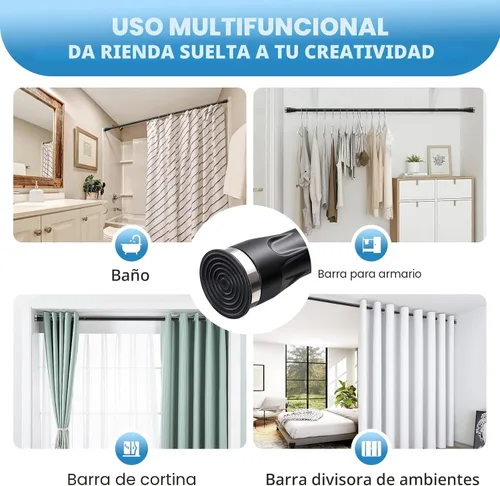 Vista 7 de Barra de cortina de tensión, de 42 a 100 pulgadas, ajustable, resistente, negra, barra de cortina de ducha para baño, armario, ventanas