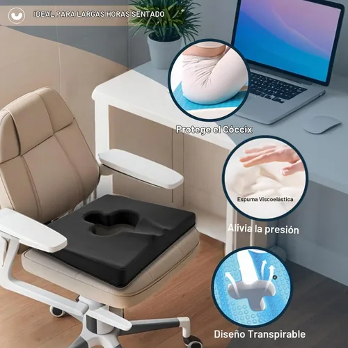 Vista 3 de Cojín de asiento de silla de ruedas de gel, cojines para dolor de cama para glúteos, almohada de espuma viscoelástica para hemorroides para sillas