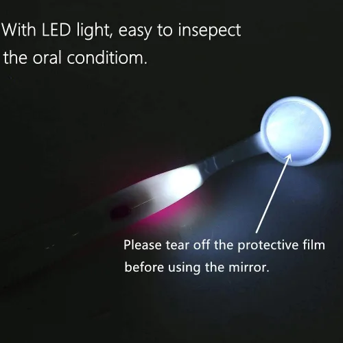 Vista 2 de Espejo dental con herramienta de luz, espejo de inspección de dientes con luz LED, ángulo de curva antiniebla, herramienta de cuidado bucal
