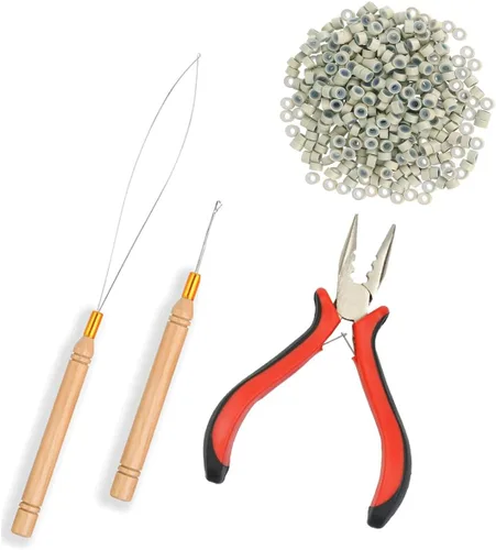 Vista 9 de Juego de herramientas de extensiones de cabello de micro eslabones de 3 piezas para micro anillos nano Mini alicates para el pelo con diseño de 3