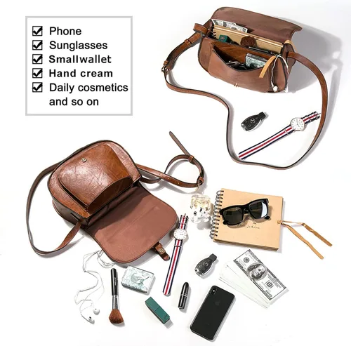 Vista 5 de Bolso cruzado para mujer, bolso de hombro de cuero vintage