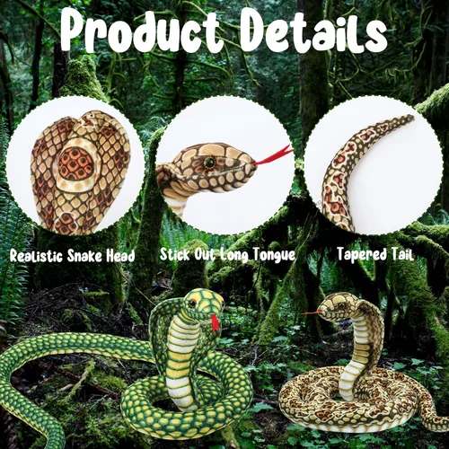 Vista 4 de Romart Animales de peluche de serpiente Cobra de 67 pulgadas, gran juguete de peluche realista de Cobra, animales de peluche gigantes y realistas