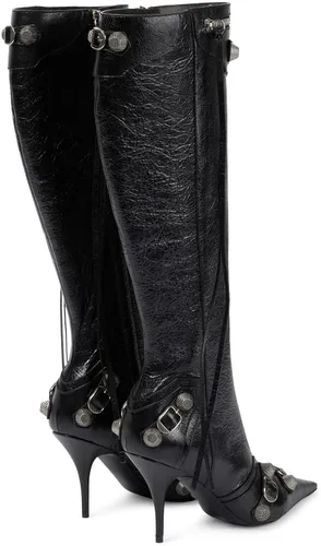 Vista 2 de Kluolandi Botas de tacón alto hasta la rodilla para mujer con borla puntiaguda y tachuelas con cremallera, zapatos de vestir