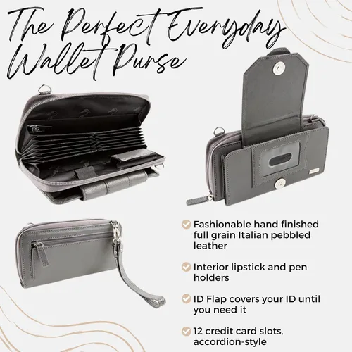 Vista 3 de WalletBe Cartera RFID para mujer, bolso cruzado de cuero con acordeón guijarro