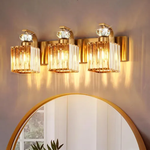 Vista 10 de Lámpara Moderna de Tocador de Baño, Luminarias de Baño de 4 Luces Negro Dorado Sobre Espejo, Aplique de Pared de Cristal de 28.4