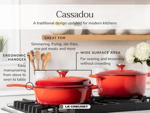 Vista 6 de Le Creuset Cacerola de Hierro Fundido Esmaltado Signature Cassadou, 3.75 qt., Flame