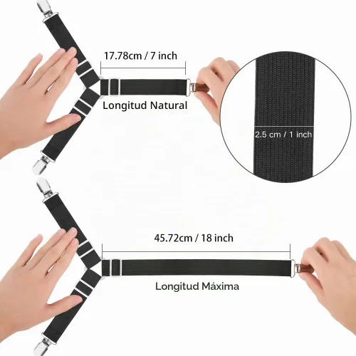 Vista 3 de Abrazaderas de sábana, tirantes en triángulo ajustable elástico, correas con clip para sábanas, fundas de colchón, almohadón de sofá