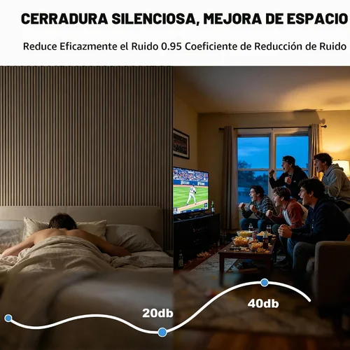 Vista 4 de Paquete de 2 paneles acústicos de listones de madera, paneles decorativos de pared absorbentes de sonido