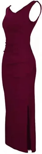 Vista 2 de DQHKOW Vestido largo de cóctel sin mangas con cuello en V para mujer