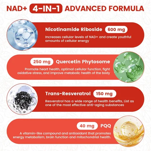 Vista 4 de NIUSISE Suplemento NAD, líquido NAD+, fórmula mejorada de 1000 mg con PQQ, ribósido de nicotinamida y resveratrol, apoyo avanzado antienvejecimiento