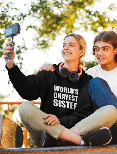 Vista 2 de World's Okayest Sister Sweatshirts Hoodie Sibling Gifts Sisters Women Hoodies