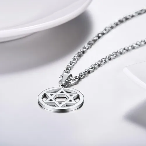Vista 4 de PROSTEEL Collar con colgante y cadena de acero inoxidable de la estrella de David judía, joyería de Israel para hombres y mujeres