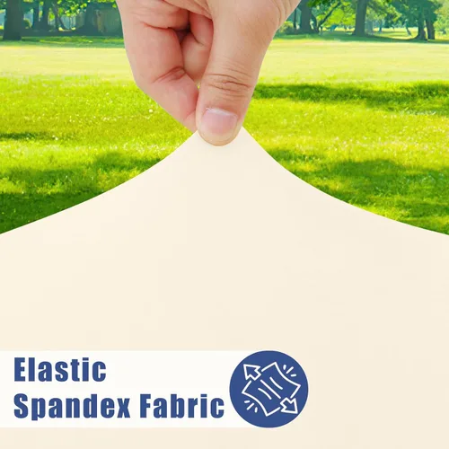 Vista 2 de Moosfor Paquete de 4 manteles rectangulares de elastano de 4 pies, elásticos y ajustables para pícnic, elásticos y lavables, para exteriores, Beige
