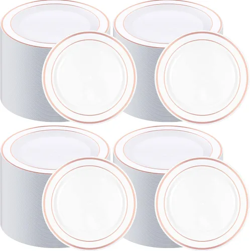 Vista 7 de Sieral 200 platos desechables de plástico para fiestas con borde de plástico duro, aperitivo, ensalada, postre de 7.5 pulgadas, elegante vajilla