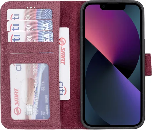 Vista 95 de HARDISTON Funda de piel auténtica hecha a mano compatible con iPhone 11 Pro de 5.8 pulgadas, funda magnética desmontable con tarjeteros - bordes