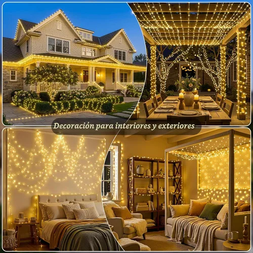 Vista 7 de Luces de Navidad para exteriores, 400 luces LED de 131 pies, luces de árbol de Navidad, impermeables IP67, 8 modos, luz blanca cálida