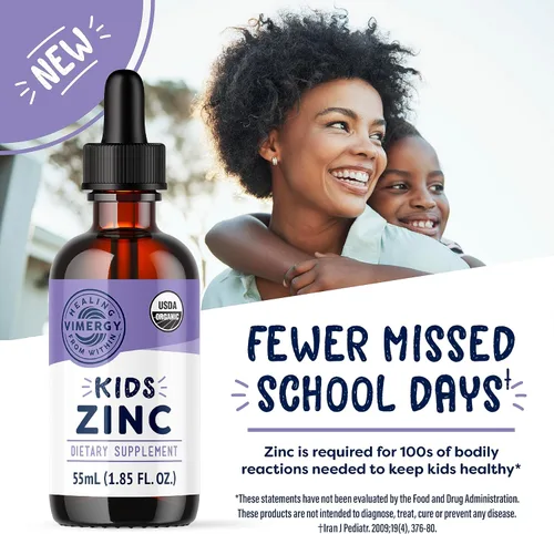 Vista 2 de VIMERGY Sulfato de zinc líquido orgánico USDA para niños, para niños y adolescentes de 1 a 18 años de edad, apoyo inmunológico de rápida absorción*