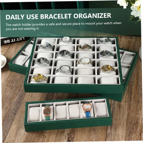 Vista 9 de LIFKOME 2pcs 6-grid Watch Storage Multi-function Watch Organizer Bracelet Display Tray Watch Holder Green Watches for Men Shop Bracelet Organizer