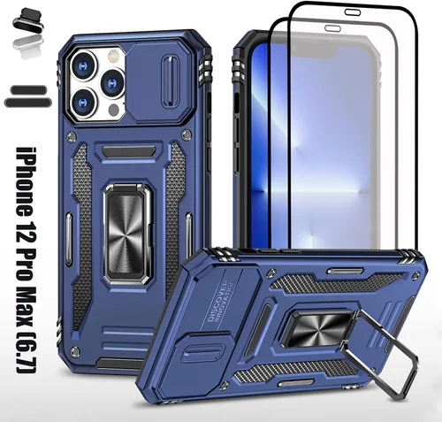 Vista 9 de Funda resistente para Apple iPhone 12 Pro Max, protector híbrido de goma de doble capa de grado militar con protector de cámara deslizante, soporte