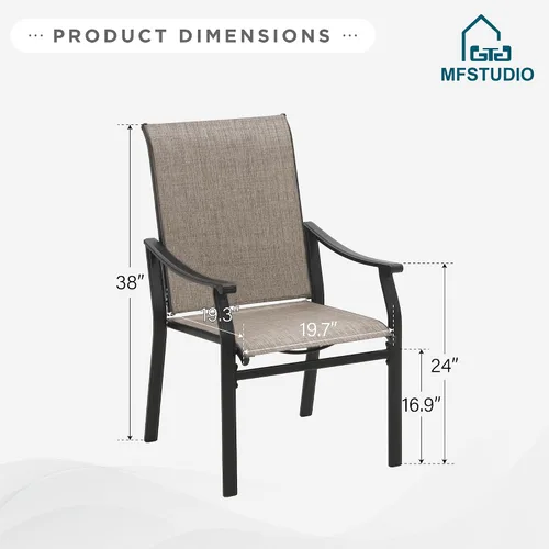 Vista 2 de MFSTUDIO Sillas de comedor para patio al aire libre, 2 sillas de patio con marco de metal con respaldo y reposabrazos, silla de patio resistente