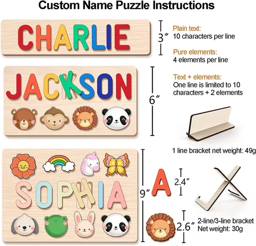 Vista 7 de Nombre Puzzle para Niños Personalizado - Regalos para Niña de 1 Año - Juguetes de Regalo de Cumpleaños Personalizados para Bebés para Niñas y Niños