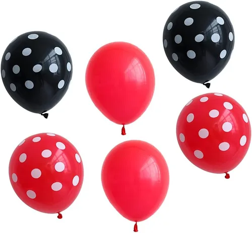 Vista 9 de 60 globos de lunares rojos y negros de mariquita, globos de punto ondulado, suministros de decoración de cumpleaños, boda, fiesta, juguetes