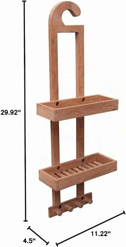 Vista 3 de NORDIC STYLE TEAK Carrito de ducha colgante de madera natural con estantes de almacenamiento, resistente al agua, fácil de colocar, madera de teca