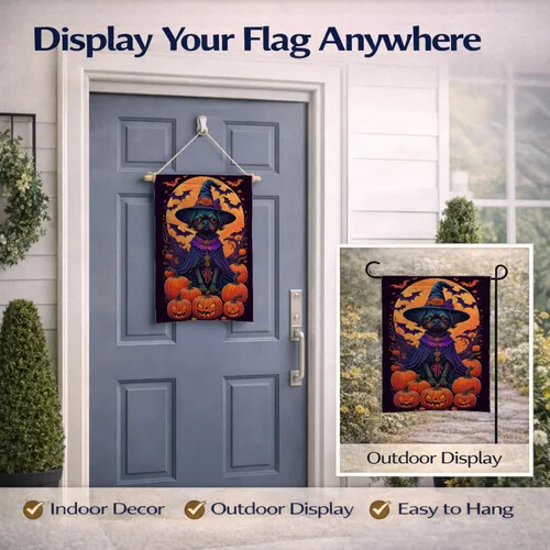 Vista 8 de Caroline's Treasures DAC1466GF - Bandera decorativa para jardín de Halloween de Affenpinscher Witchy para jardín, decoración para patio exterior