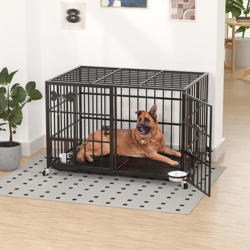 Vista 4 de Dosker Jaula de 42 pulgadas de metal resistente para perros con divisor para 2 perros/perro grande, jaula a prueba de escapes con parte superior