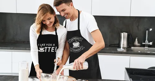 Vista 9 de Zulay - Paquete de 2 delantales divertidos para hombres y mujeres, delantales de cocina con correa ajustable para el cuello y 2 bolsillos grandes