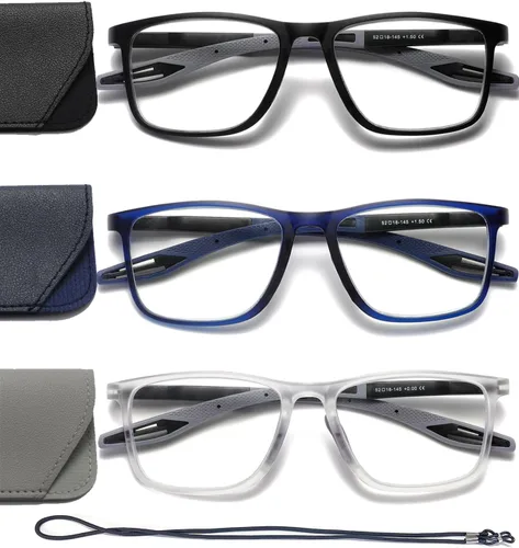 Vista 8 de Hubeye TR90 Gafas de Lectura Deportivas para Hombres y Mujeres Ultraligeras Flexibles Anti-Luz Azul（Negro+Negro+Negro+Negro+Negro，+0.0）