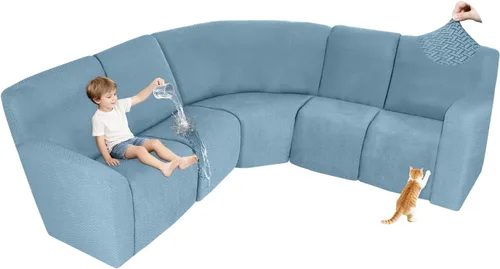 Vista 25 de ALIECOM Fundas 100% impermeables para sofá seccional reclinable, forma de L, elásticas, para esquina, funda para sofá seccional reclinable, lavable