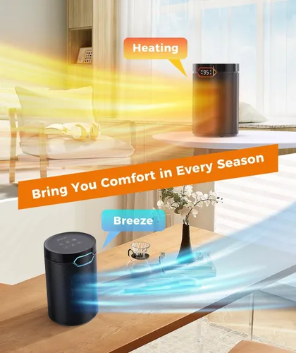 Vista 9 de BREEZOME Calentador de espacio, calentadores eléctricos portátiles para uso en interiores con termostato y temporizador de 24 horas, calentador