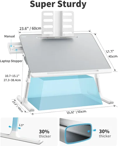 Vista 8 de Bandeja para portátil, SAIJI 23.6*17.7 in Regazo de mesa para cama, multiuso Premium Lapdesk, ángulo de altura ajustable, con soporte para libros