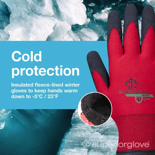 Vista 2 de Superior Glove Guantes de Trabajo de Invierno - Con Forro Polar con Palmas de Agarre Firme Negras (Temperaturas Frías) Guantes para Congelador