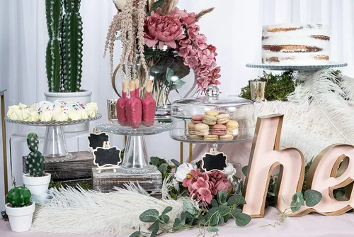 Vista 5 de Tarta de postre de pedestal con borde de cuentas de cristal de hasta 8 pulgadas para eventos especiales, eventos de boda, fiestas y decoración