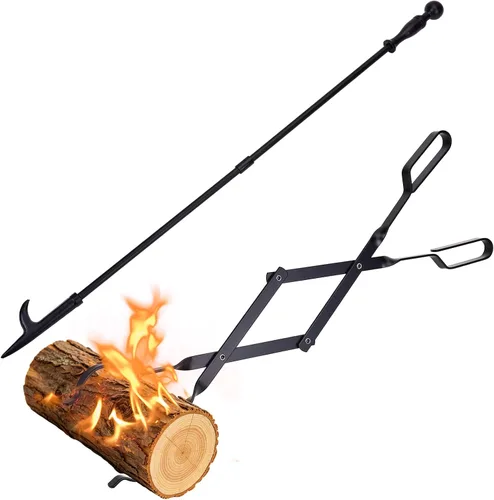 Vista 3 de Pinzas para chimenea de 26 pulgadas, agarrador de troncos para interior y exterior, horno de leña para carbón, pinzas para fogata, parrilla