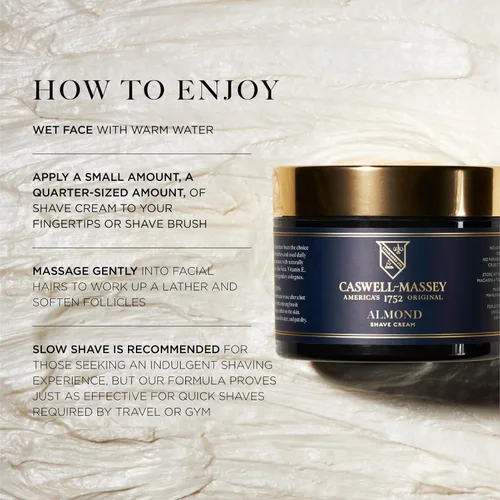 Vista 4 de Caswell-Massey Heritage Crema de afeitar de almendra, crema de afeitar natural para hombre para afeitado suave de la barba, calmante para pieles